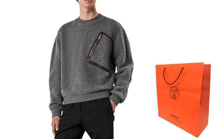 Shop HERMES Sweater Abu-Abu Rajut Crewneck Lengan Panjang Warna Polos H367715HA76