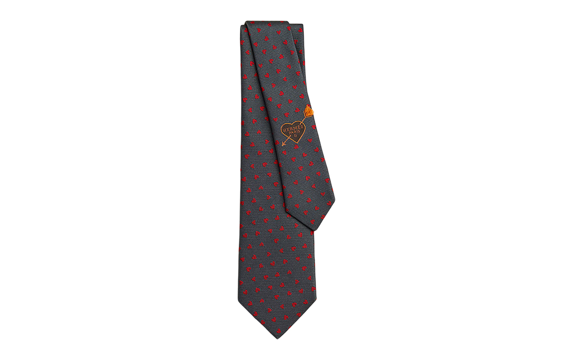 HERMES  Heart-Pattern Brown Tie H339317T 04