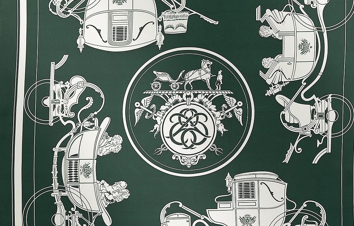 HERMES  Iconic Ex-Libris Design Green Silk Scarf. H271063T 74 圖 3