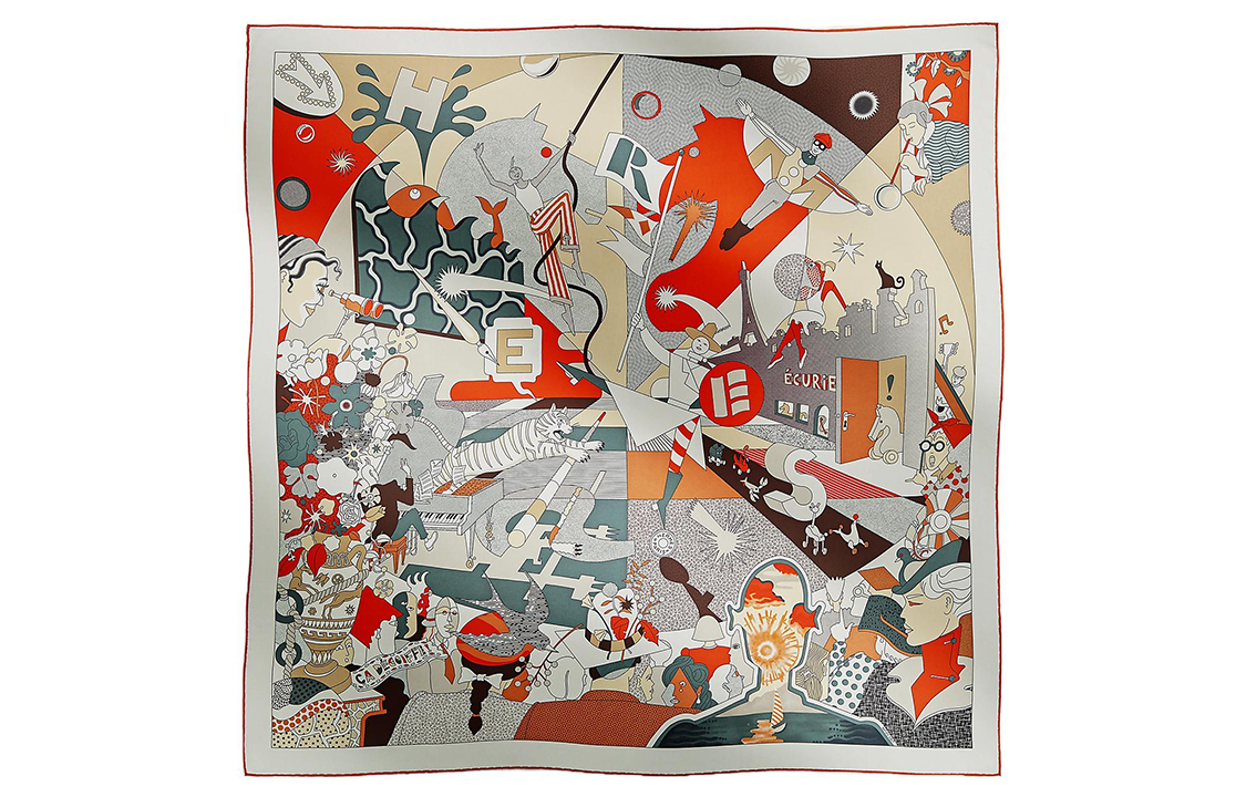 HERMES "Incredible!" Silk Scarf Unisex Couple Style Multicolor. H004005S07