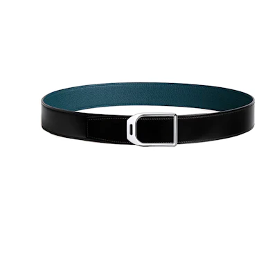 HERMES Jockey Stirrup Smooth Buckle Leather Belt Black/Blue 3.8CM Wide H010638UK05-H077971CAAE105