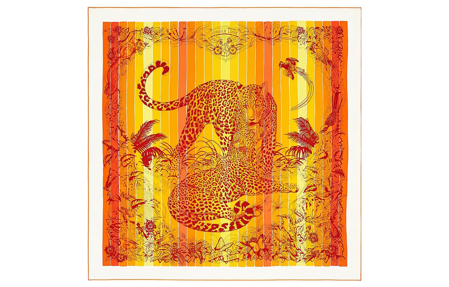 HERMES 'Jungle Love' 90cm Silk Scarf Orange. H003369S-08