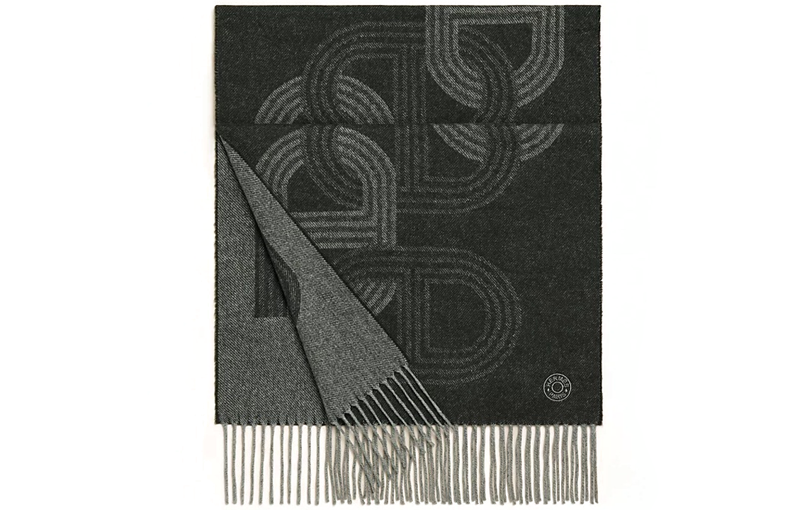 HERMES  Knit Fringe Wool Scarf Pine Green/Grey H392684T 06