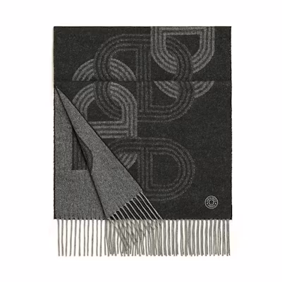 HERMES Knit Fringe Wool Scarf Pine Green/Grey H392684T 06