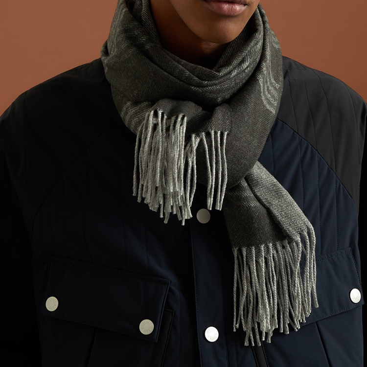 HERMES  Knit Fringe Wool Scarf Pine Green/Grey H392684T 06 圖 3