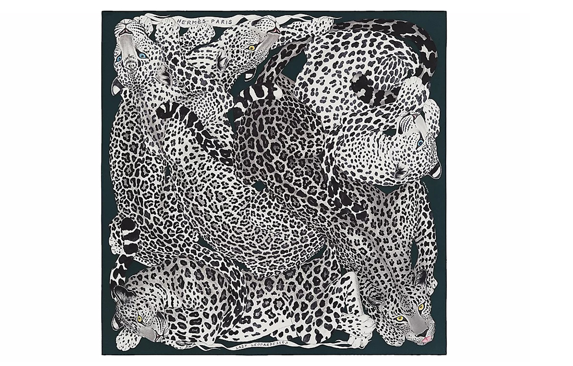 HERMES "Lazy Leopard" 90cm Scarf Grey H003779S-07