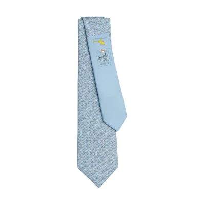 HERMES Light Blue Tie with Allover Letter Print Design H006317Tv09