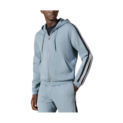 HERMES Light Gray-Blue Hoodie with Striped Trim and Zip-Up Design H457750HA5G