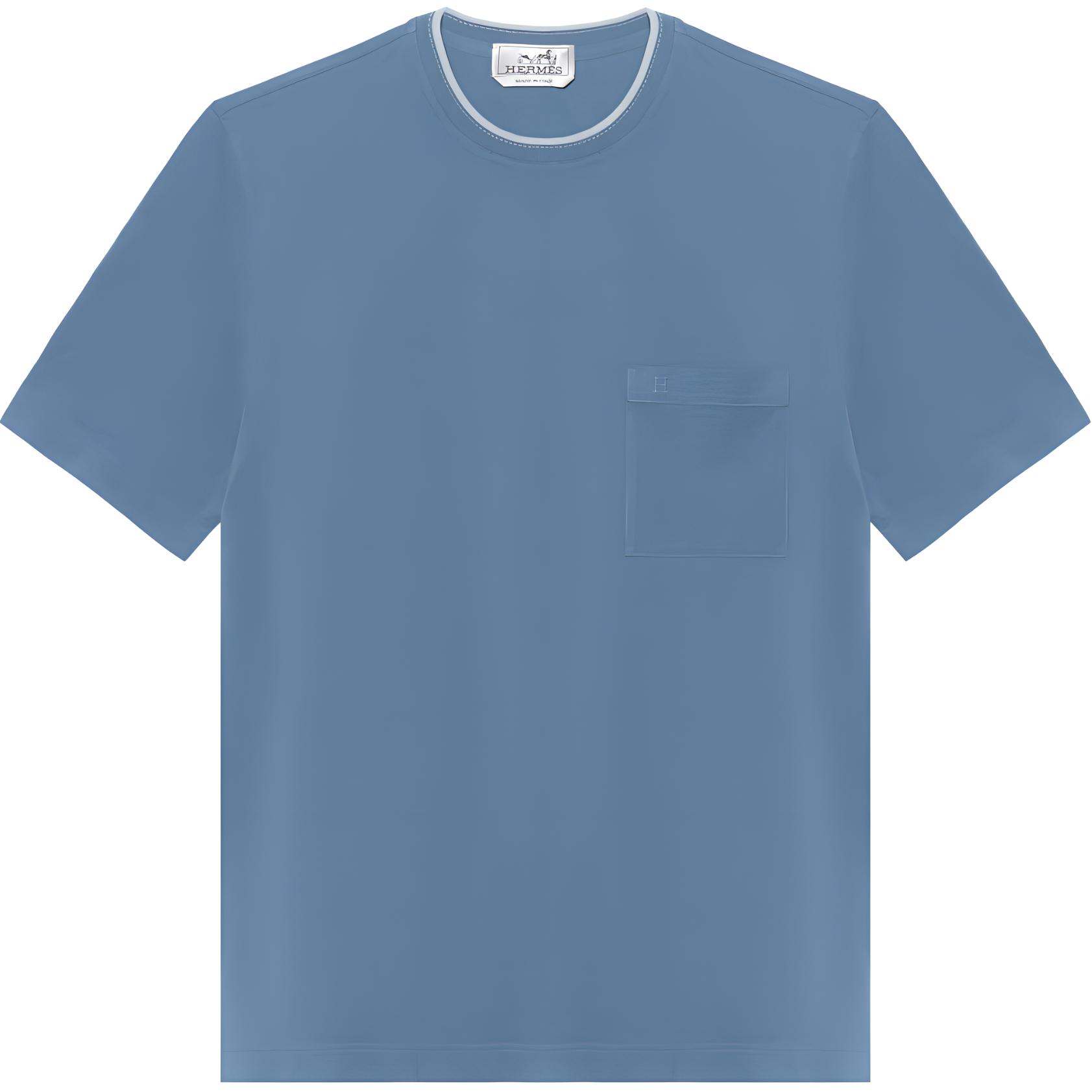 HERMES  Light Gray Blue Solid Crew Neck Short Sleeve T-Shirt. H457980HA5G 圖 2