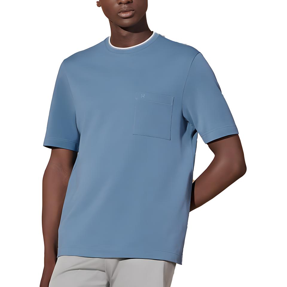 HERMES  Light Gray Blue Solid Crew Neck Short Sleeve T-Shirt. H457980HA5G 圖 4