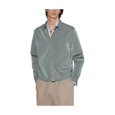 HERMES Light Gray Solid Zip-Up Long Sleeve Shirt-Collar Jacket H452620HI5M
