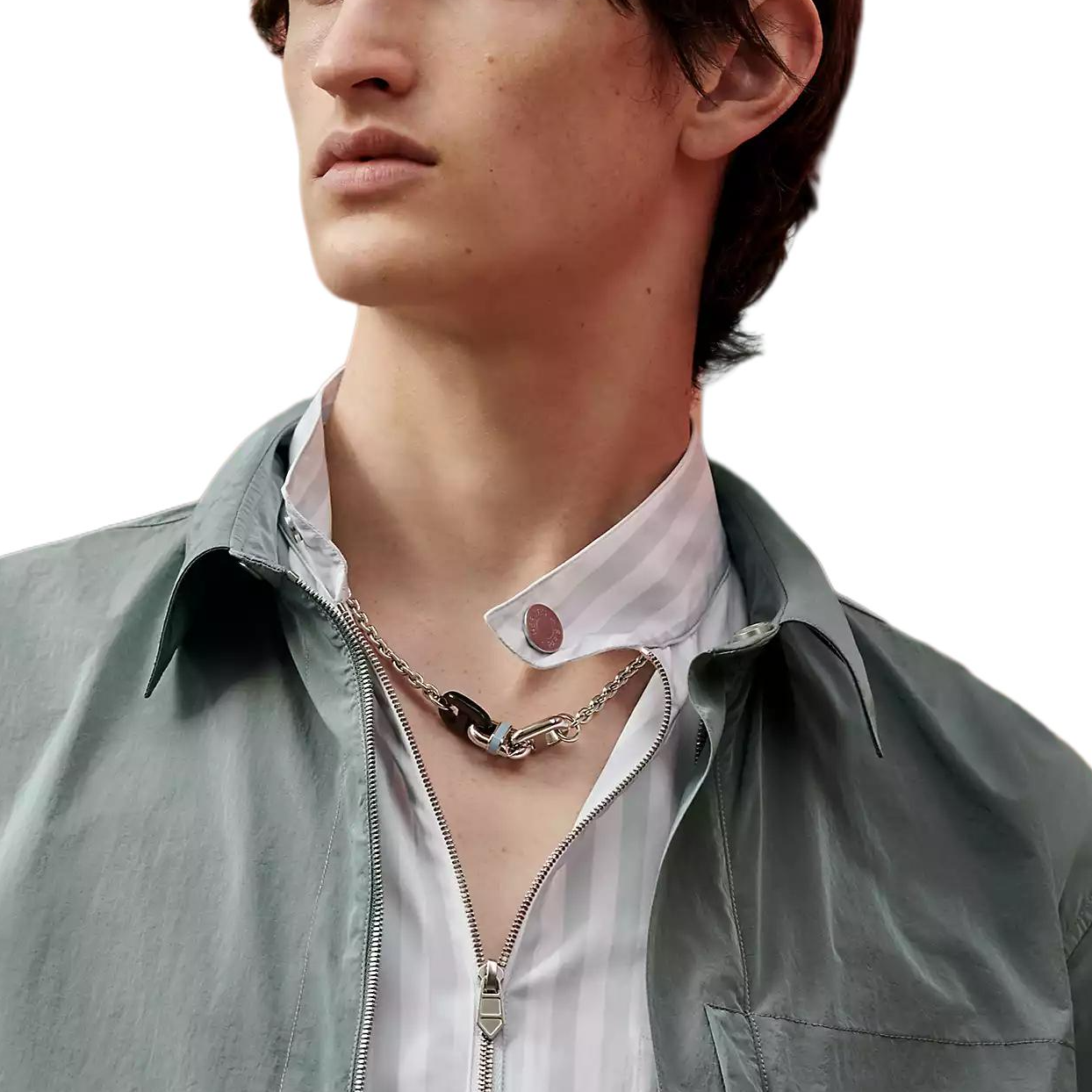 Purchase HERMES  Light Gray Solid Zip-Up Long Sleeve Shirt-Collar Jacket H452620HI5M