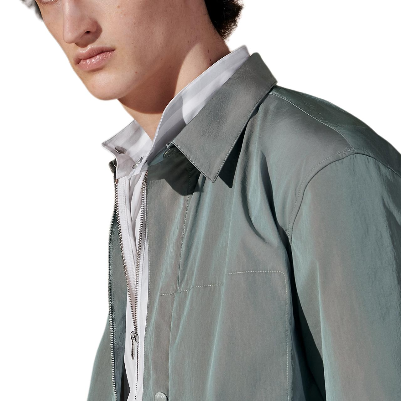 Details for HERMES  Light Gray Solid Zip-Up Long Sleeve Shirt-Collar Jacket H452620HI5M