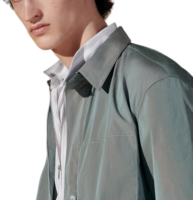 HERMES Light Gray Solid Zip-Up Long Sleeve Shirt-Collar Jacket H452620HI5M Details for HERMES Light Gray Solid Zip-Up Long Sleeve Shirt-Collar Jacket H452620HI5M