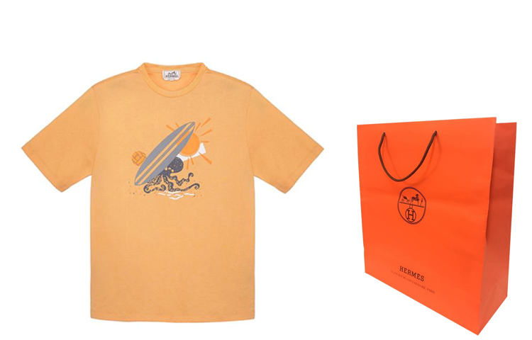 Shop エルメス ロゴプリント クルーネックTシャツ メロンカラー H357940HA4H