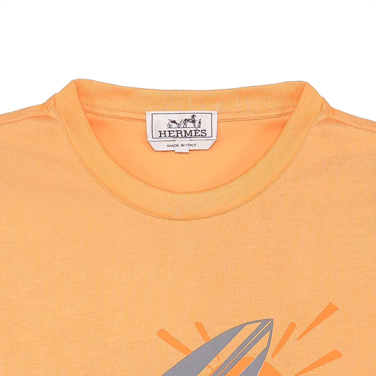 Cheap エルメス ロゴプリント クルーネックTシャツ メロンカラー H357940HA4H