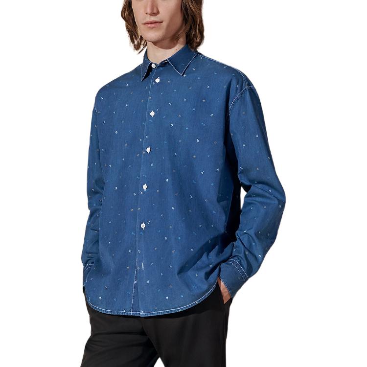 HERMES  Loose Fit Washed Indigo Long Sleeve Straight-Cut Shirt H456080HT50