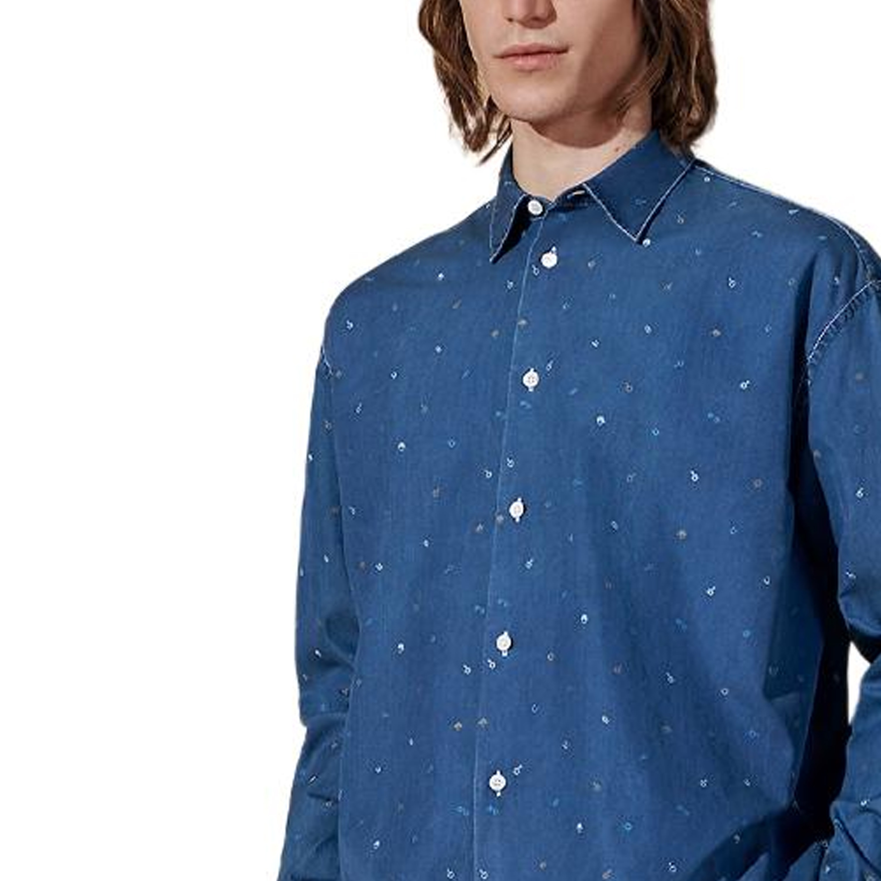 Purchase HERMES Kemeja Lengan Panjang Loose Fit Indigo Basuhan Potongan Lurus H456080HT50