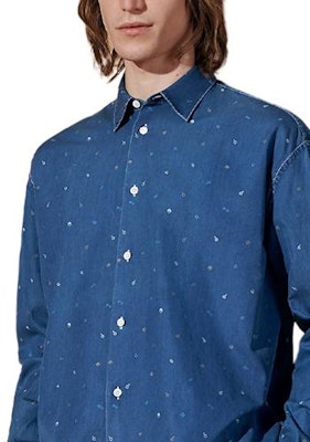 HERMES Kemeja Lengan Panjang Loose Fit Indigo Basuhan Potongan Lurus H456080HT50 Purchase HERMES Kemeja Lengan Panjang Loose Fit Indigo Basuhan Potongan Lurus H456080HT50