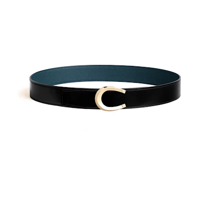 HERMES Luck Reversible Leather Belt Black/Blue 3.8CM Width. H010412CP2K | H077971CAAE085