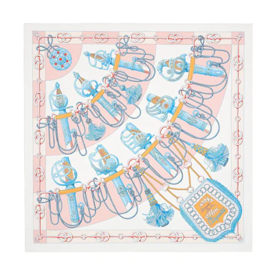 HERMES "Military March" Silk Scarf Pink/White Unisex Couple Design. H001574S-35
