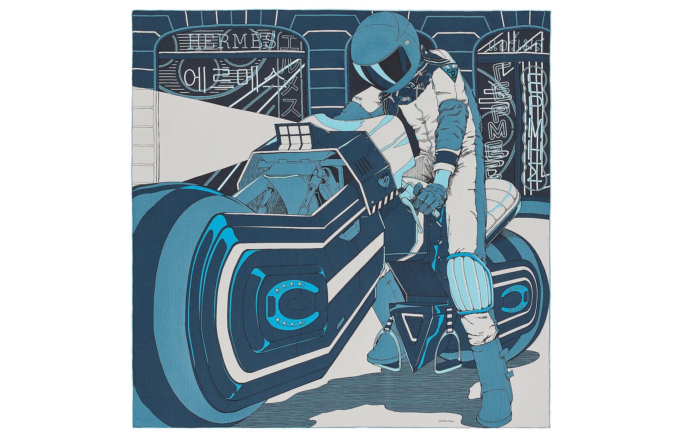 HERMES "Mystical Knight" Scarf Navy Blue/Grey/Grayish Blue H553817T-01