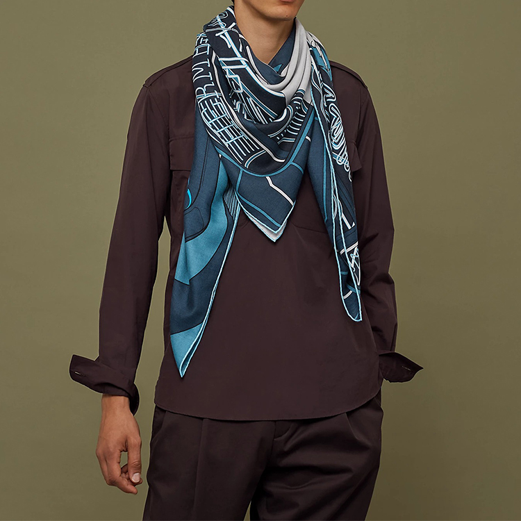 HERMES "Mystical Knight" Scarf Navy Blue/Grey/Grayish Blue H553817T-01 圖 3