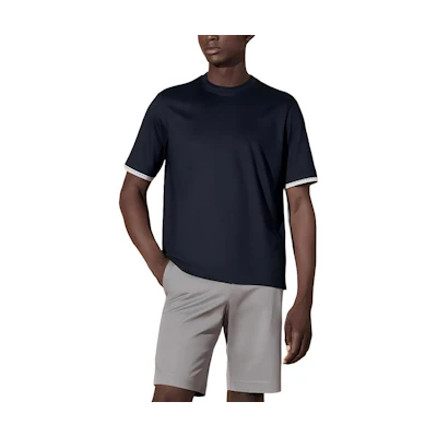 HERMES Navy Blue Contrast Ruffled Crewneck Short Sleeve T-Shirt H457940HA01