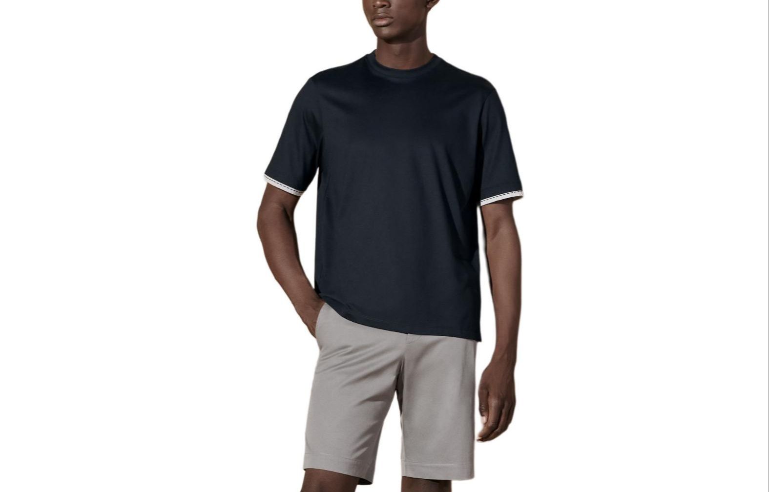 Order 에르메스 네이비 블루 러플 크루넥 반팔 티셔츠 H457940HA01