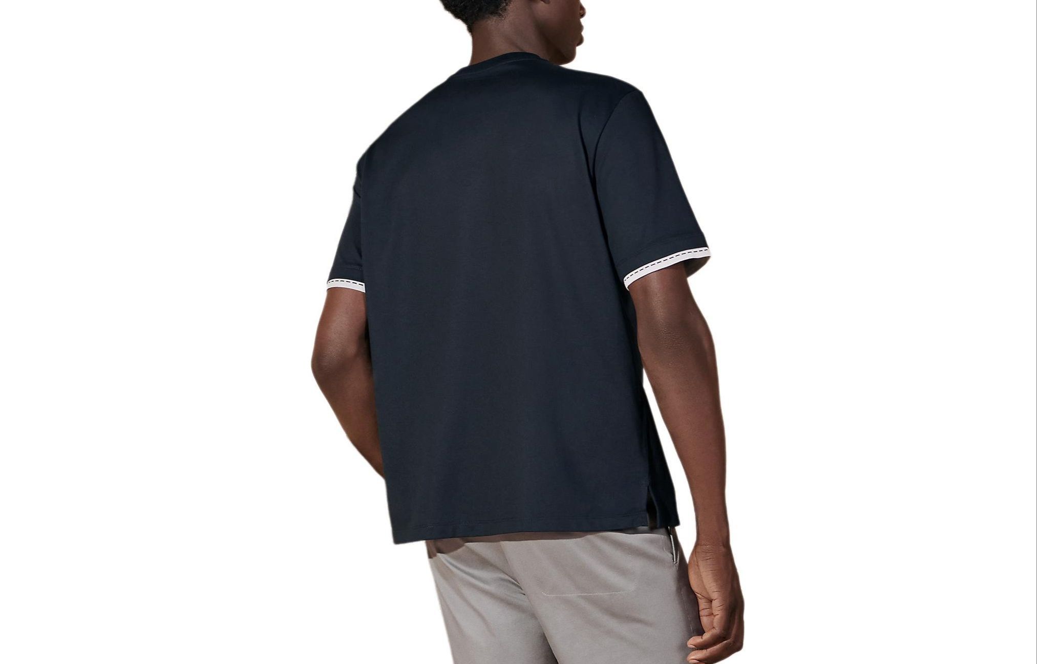 Lookbook 에르메스 네이비 블루 러플 크루넥 반팔 티셔츠 H457940HA01