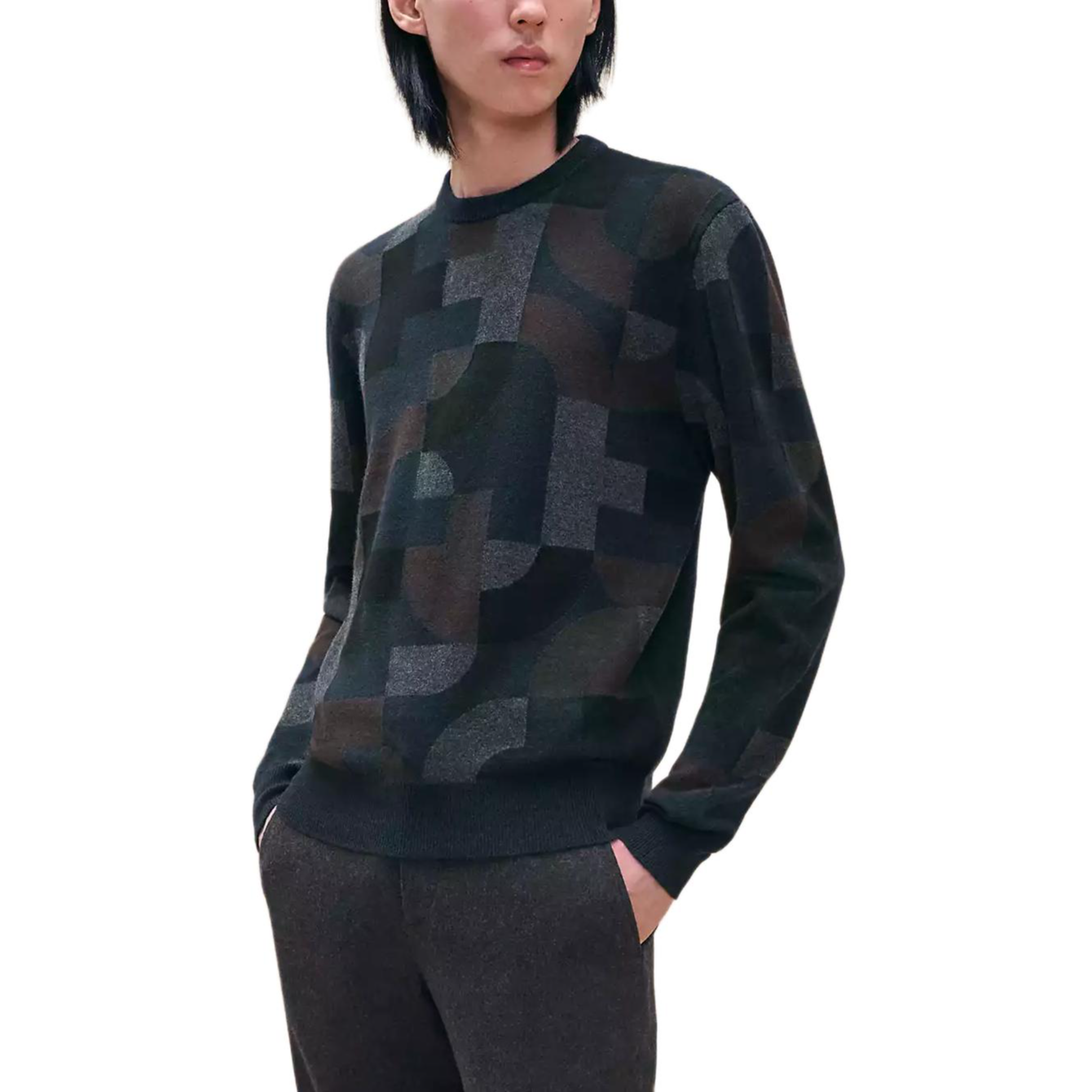 Order HERMES  Navy Blue Crewneck Patterned Cashmere Knit Sweater. H467200HA01