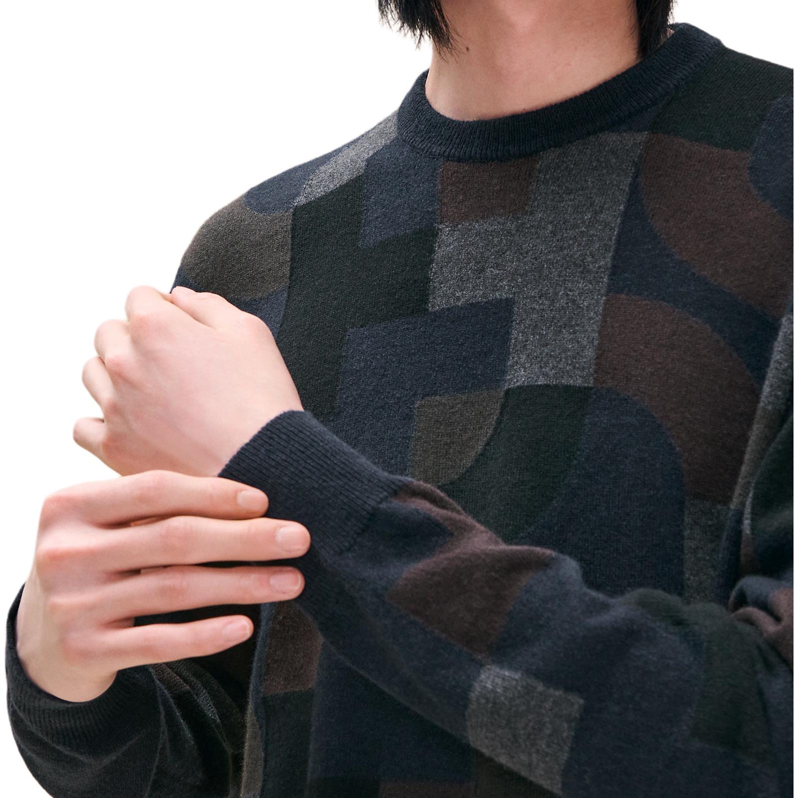 Shop HERMES  Navy Blue Crewneck Patterned Cashmere Knit Sweater. H467200HA01