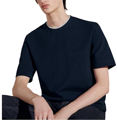 에르메스 네이비 블루 자수 레터 스트라이프 트림 크루넥 티셔츠. H457980HA01 Order 에르메스 네이비 블루 자수 레터 스트라이프 트림 크루넥 티셔츠. H457980HA01