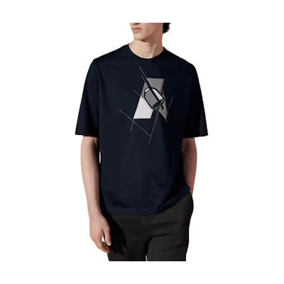 HERMES Navy Blue Graphic Print Crewneck Short Sleeve T-Shirt. H457950HA01