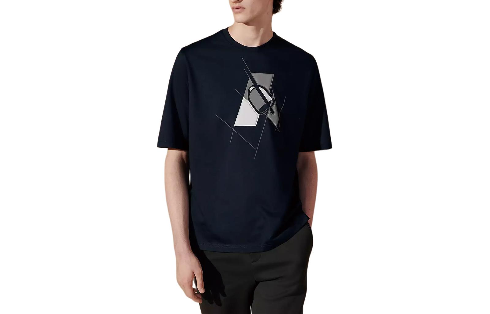 Order HERMES Kaos Navy Biru Grafis Print Crewneck Lengan Pendek. H457950HA01