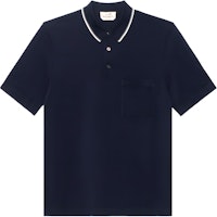 HERMES Navy Blue Letter Embroidered Striped Trim Polo Shirt. H457985HA01 HERMES Navy Blue Letter Embroidered Striped Trim Polo Shirt. H457985HA01