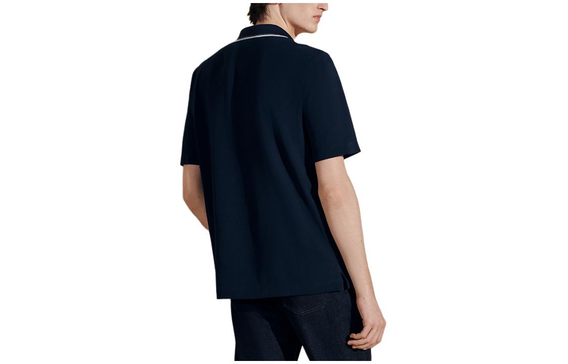 Lookbook エルメス ネイビーブルー 刺繍ロゴ ストライプトリム ポロシャツ. H457985HA01