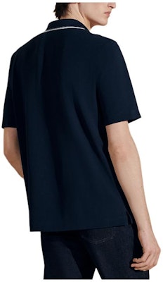 エルメス ネイビーブルー 刺繍ロゴ ストライプトリム ポロシャツ. H457985HA01 Lookbook エルメス ネイビーブルー 刺繍ロゴ ストライプトリム ポロシャツ. H457985HA01