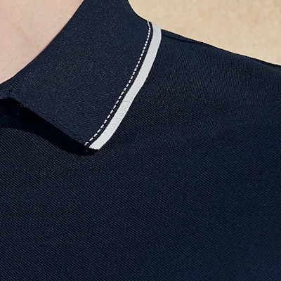 エルメス ネイビーブルー 刺繍ロゴ ストライプトリム ポロシャツ. H457985HA01 Purchase エルメス ネイビーブルー 刺繍ロゴ ストライプトリム ポロシャツ. H457985HA01