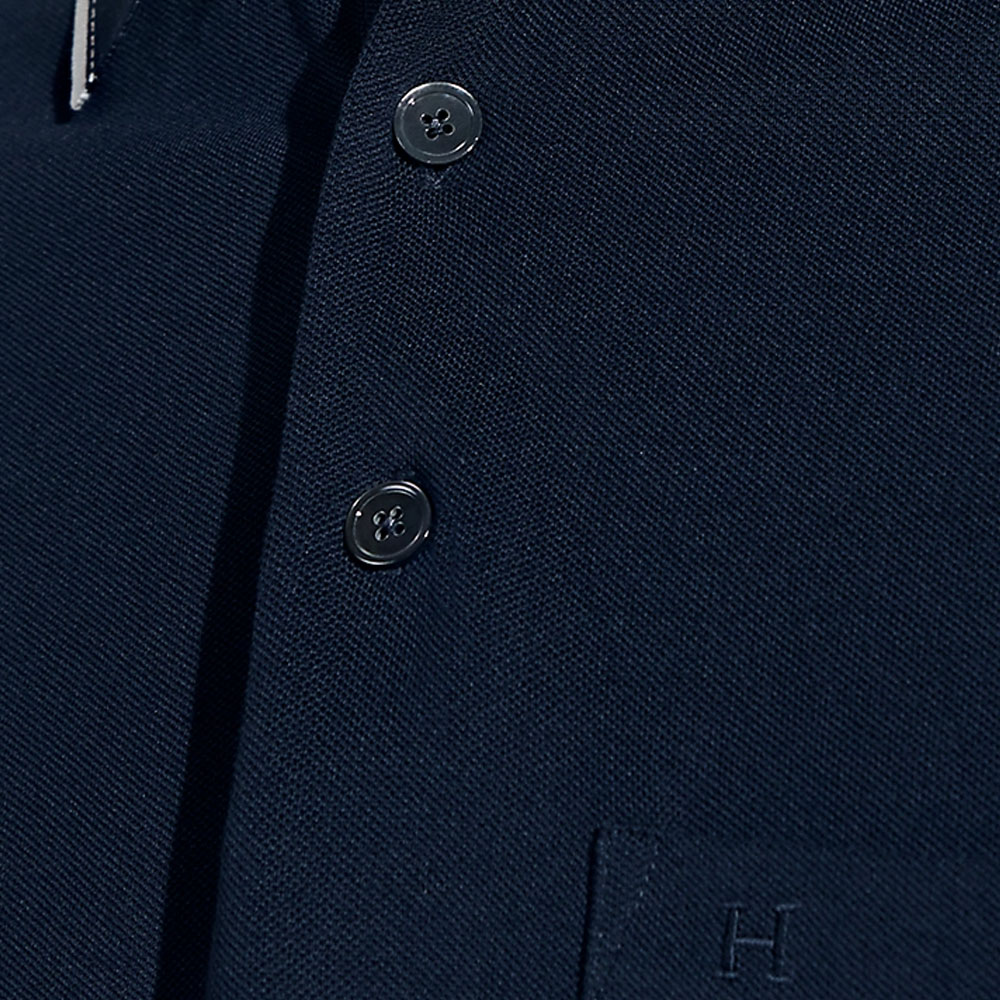 Details for エルメス ネイビーブルー 刺繍ロゴ ストライプトリム ポロシャツ. H457985HA01