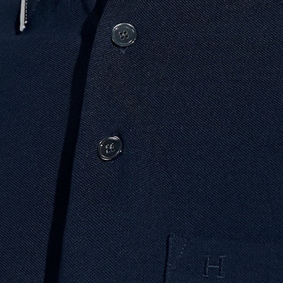エルメス ネイビーブルー 刺繍ロゴ ストライプトリム ポロシャツ. H457985HA01 Details for エルメス ネイビーブルー 刺繍ロゴ ストライプトリム ポロシャツ. H457985HA01