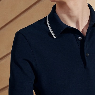 エルメス ネイビーブルー 刺繍ロゴ ストライプトリム ポロシャツ. H457985HA01 Sizing エルメス ネイビーブルー 刺繍ロゴ ストライプトリム ポロシャツ. H457985HA01