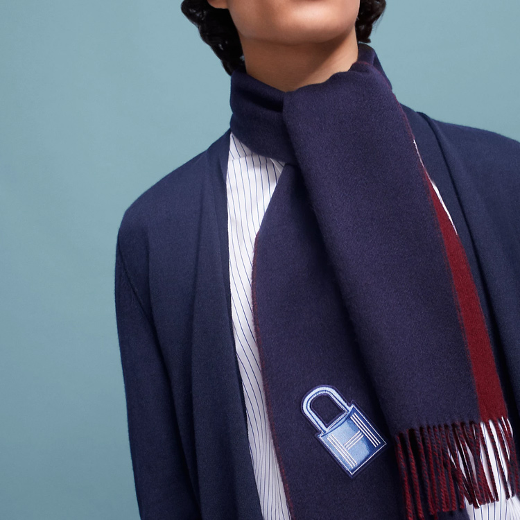 HERMES  Navy Blue Lock Print Stylish Warm Knit Scarf. H393831T02 圖 3