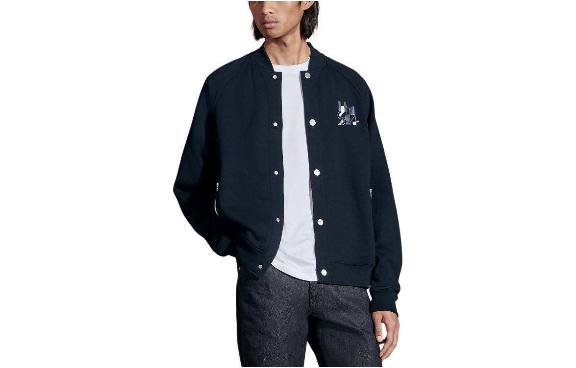 HERMES  Navy Blue Logo Leather Single-Breasted Jacket. H457810HA01