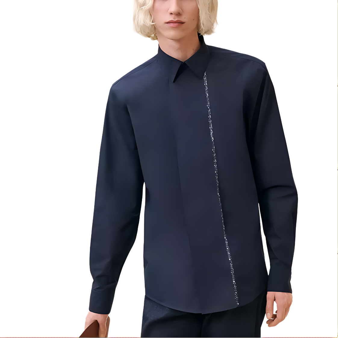 HERMES  Navy Blue Printed Pointed Collar Long Sleeve Shirt H466340H201