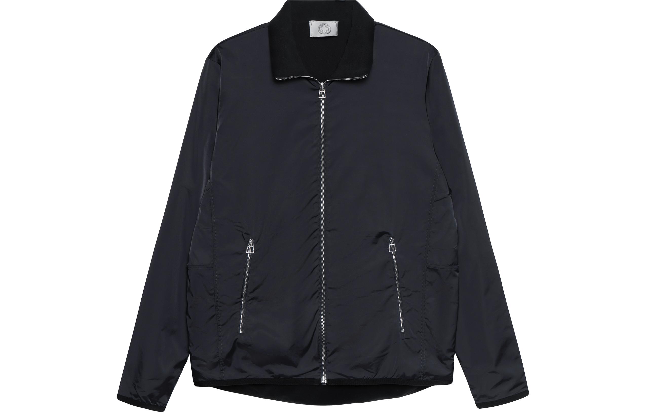 HERMES  Navy Blue Solid Color High-Neck Zipper Jacket. H800166E01M