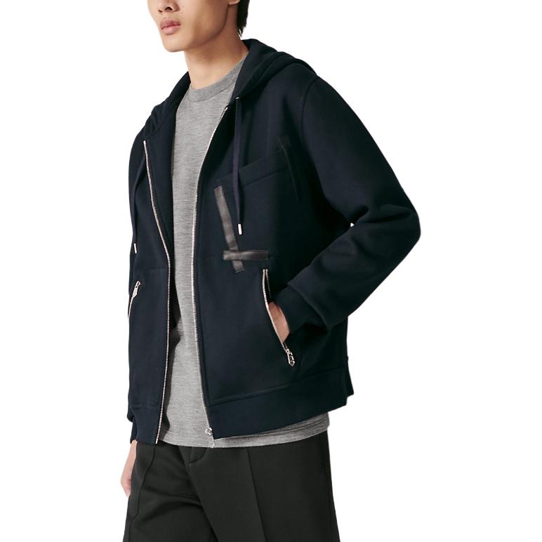 Lookbook エルメス ネイビーブルー無地ジップアップフーディー長袖 H367860HA01