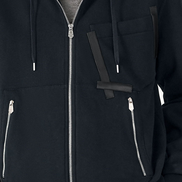 Sizing エルメス ネイビーブルー無地ジップアップフーディー長袖 H367860HA01