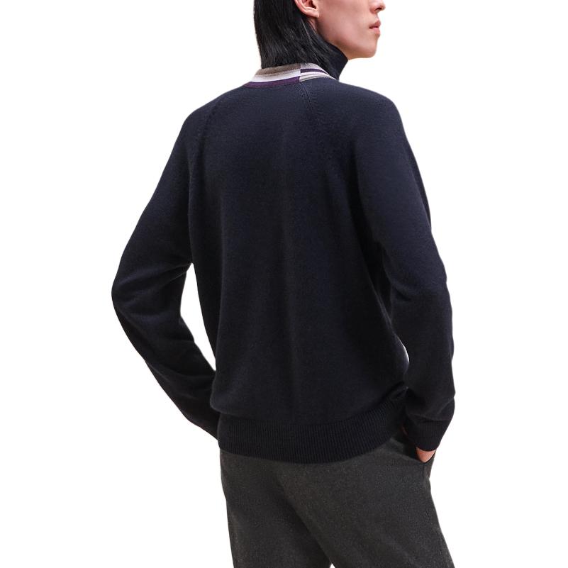 Shop エルメス ネイビーブルーストライプ Vネック カシミアカーディガン FW24. H467265HA01