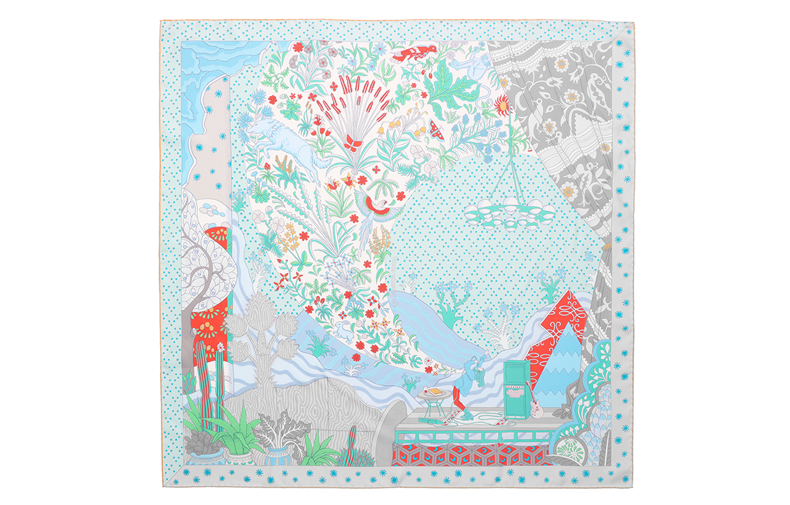 HERMES "New Era" 90x90cm Silk Scarf Green Unisex Couple Edition. H003799S-01